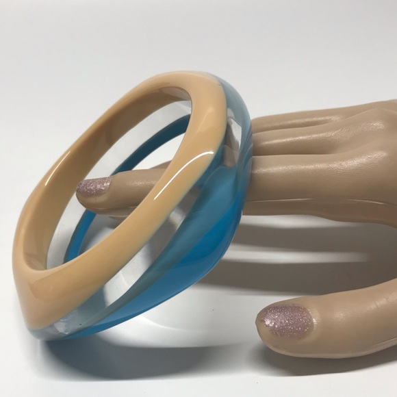 Chunky Asymmetrical Funky Shaped 3 tone Bangle Bracelet Color block Resin - Picture 5 of 5